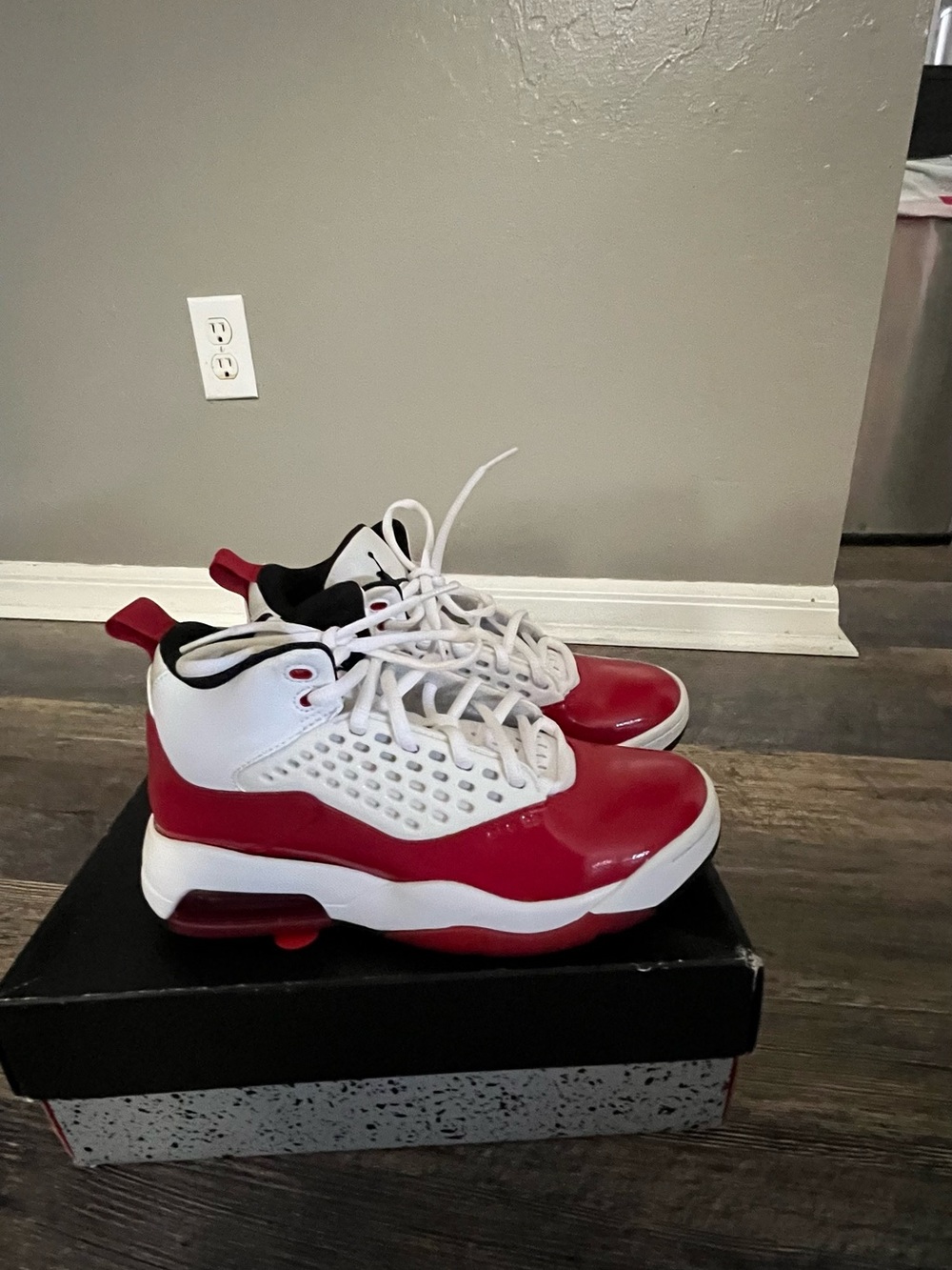 Jordan Red and White Mid-Top Basketball Sneakers